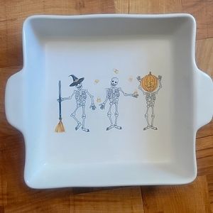 Rae Dunn 2021 Halloween White & Black Dancing Skeletons Baker Dish